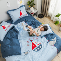 Childrens four-piece set of pure cotton Mediterranean cotton boys 1 8m sheets peoples quilt cover Three-piece set of bedding 1 5m