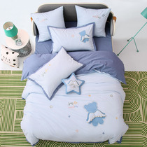 Childrens 1 2 sheets four-piece set cotton boy cotton cartoon quilt cover 1 35m three-piece set blue Mediterranean