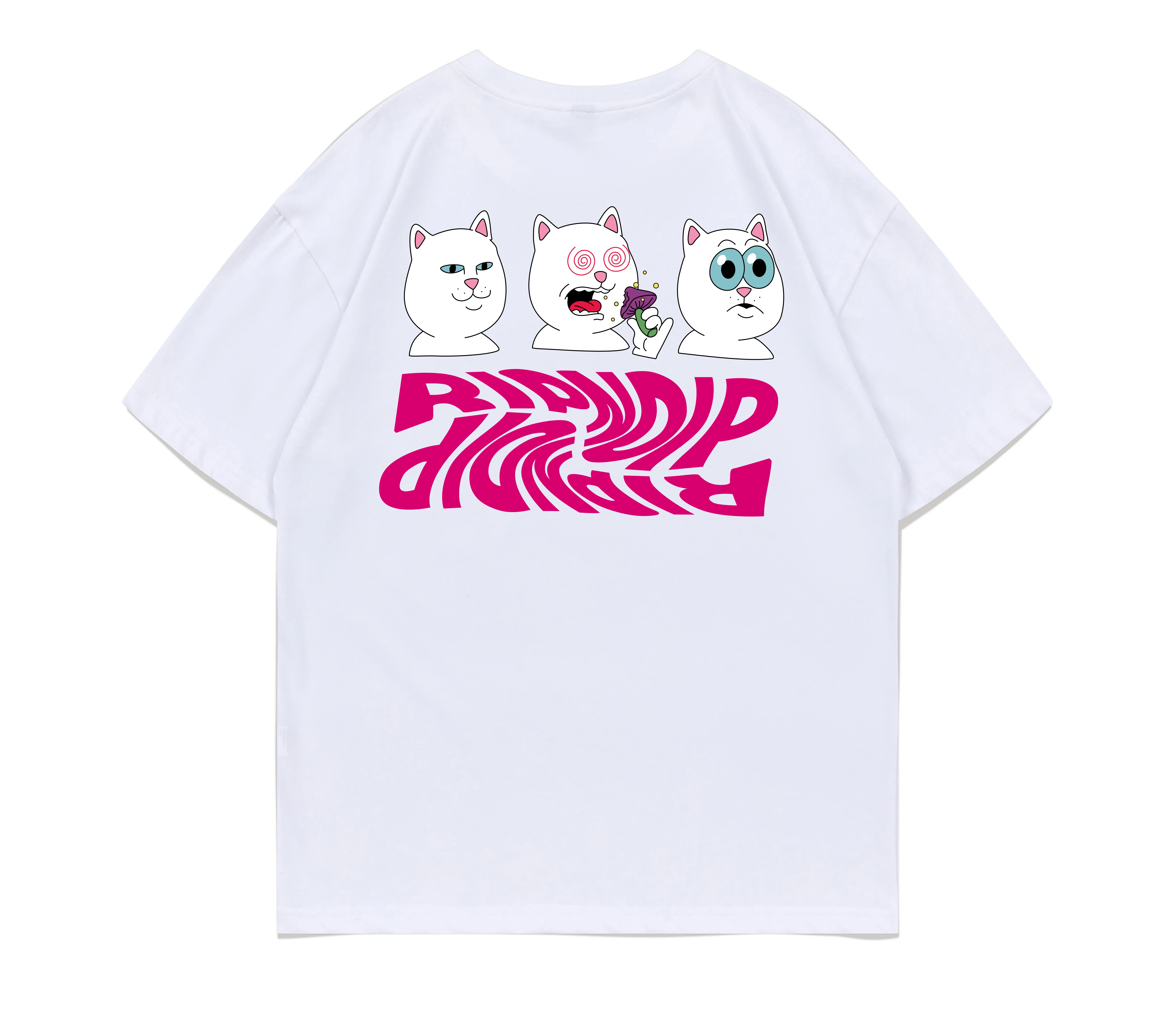 Американский трендовый бренд RIPNDIP SHROOM DIET маленький кот веса потери короткий рукав круглый вырез печатный топ для пары