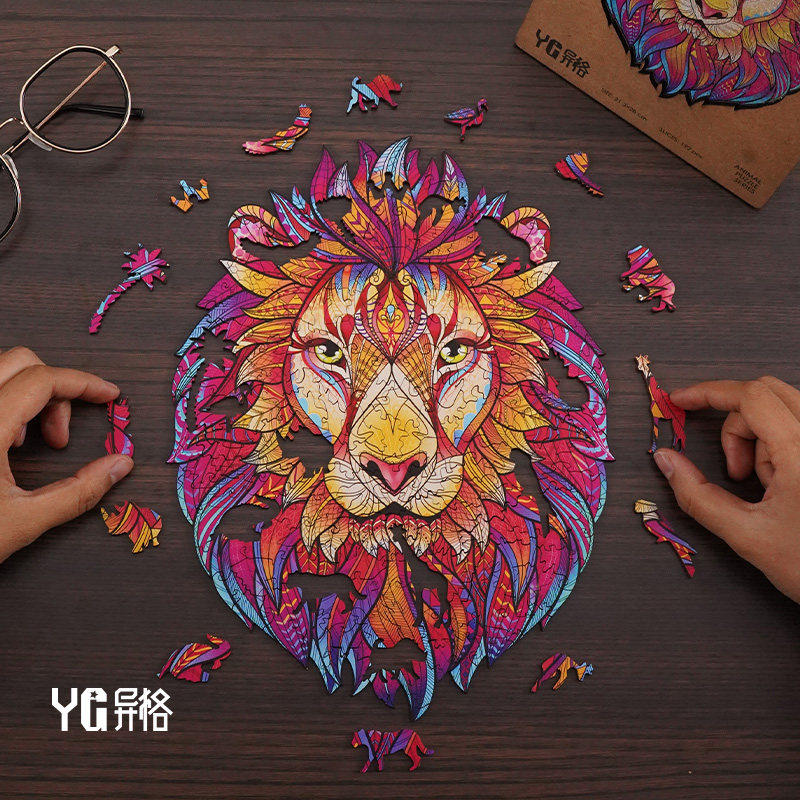 Wooden mystery lion king animal charred puzzle ten degree difficulty Puzzle irregular adult children pressure reduction high IQ