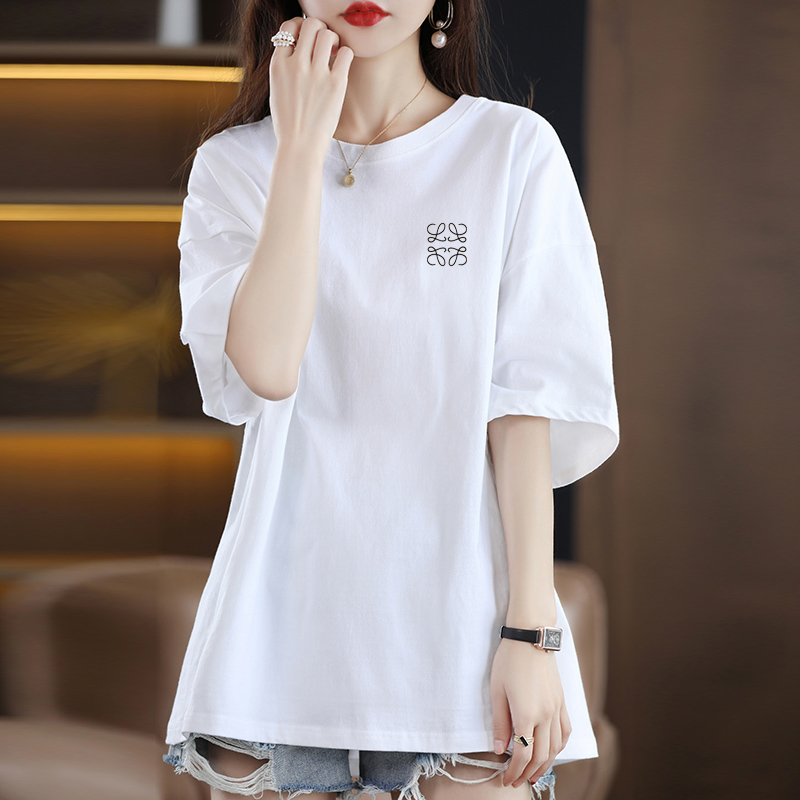 South Korea's 2026 Early Spring New Pure Cotton Short-Sleeved T-Shirt for Women, Loose and Versatile Top, Mid-Length Loose White T-Shirt