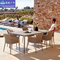Outdoor table and chairs Nordic outdoor courtyard Leisure rattan choreography Hotel Garden Embalming Marble Long Table Yang Light House Furniture