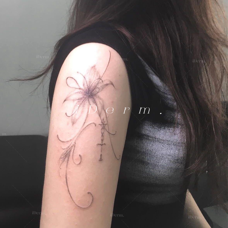 Iderm Line Herbal Lily Flower Tattoo Sticker ins Styles Scar Covering Arm Waterproof High-End Niche Sticker Hot Girl