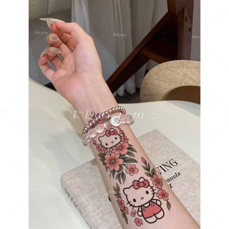 Iderm Hello Kitty Cartoon Flower Arm Tattoo Sticker Waterproof Large Image ins Sweet Cool Creative Petal Scar Covering Girly Heart Iderm Hello Kitty Cartoon Flower Arm Tattoo Sticker Waterproof Large Image ins Sweet Cool Creative Petal Scar Covering Girly Heart