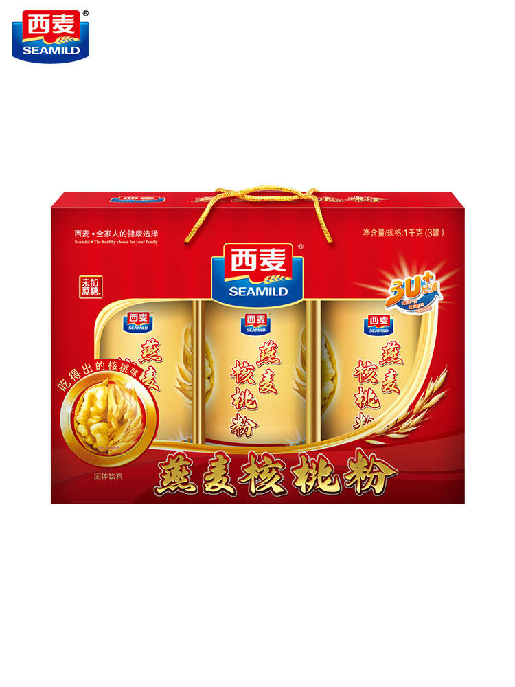 West wheat oatmeal walnut powder gift box 3 buckets, a total of 1000g nutritional oatmeal brewed drink instant food elder health gift - Taobao