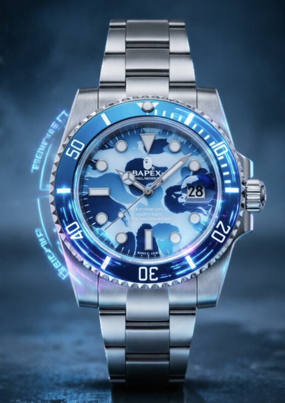Bape Type1 Bapex Popular Ape-Style Diver's Watch Stainless Steel Mechanical Watch Waterproof China Limited Edition Blue Camouflage