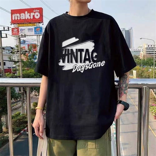 Хлопковая летняя брендовая трендовая футболка с коротким рукавом для влюбленных для отдыха, в американском стиле