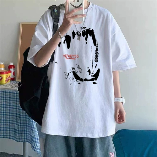 Хлопковая летняя брендовая трендовая футболка с коротким рукавом для влюбленных для отдыха, в американском стиле