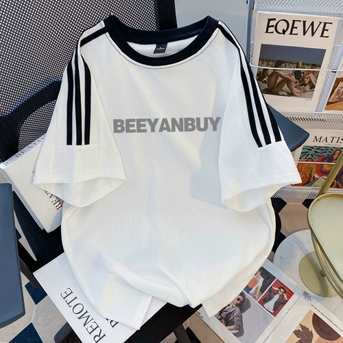 Хлопковая летняя футболка для отдыха для влюбленных, короткий рукав, в американском стиле, оверсайз