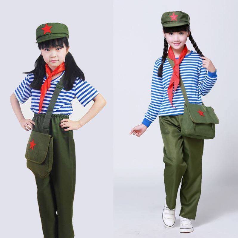 Eleven children learn Lei Feng good example performing dress dance clothing eighth road army patriotic nostalgia adult New Fourth Army