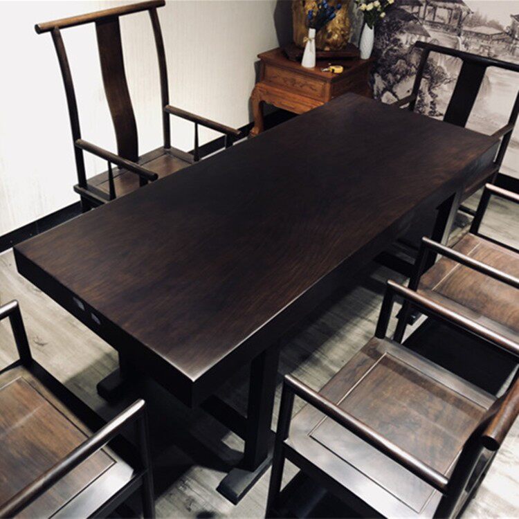 Black Sandalwood Large Board Table New Chinese Table Chairs Combined Modern Boss Desk Whole Log Tea Table Dining Table