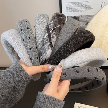 Autumn and winter gray retro high skull headband for women