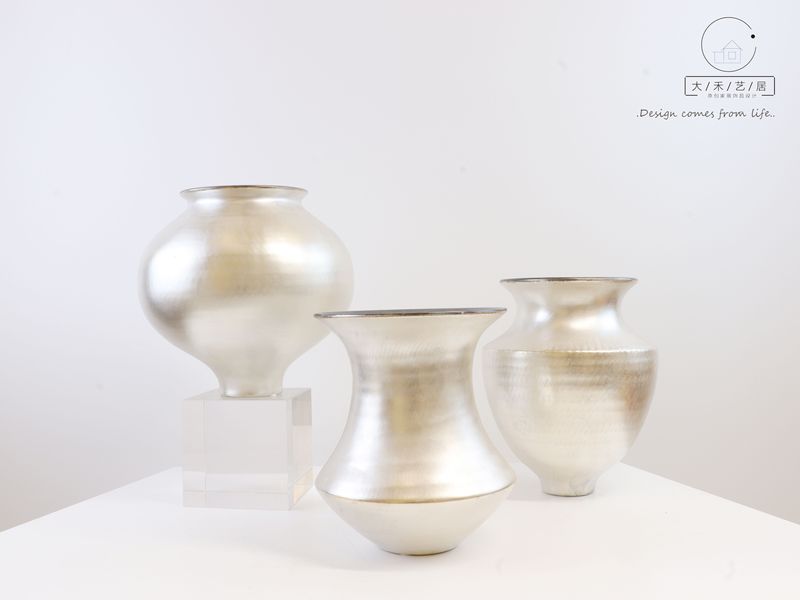 New Chinoiserie Accessible Luxury Silver Handmade Ceramic Japanese Style Wabi-Sabi Style ins Niche High Temperature Ceramic Vase Jewelry Ornaments