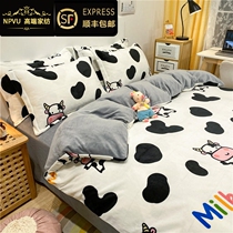 Cartoon Cute Milk Suede Bed Children Four Pieces Of Coral Winter Thickened Flannel Quilt Cover Gushed Bed Linen