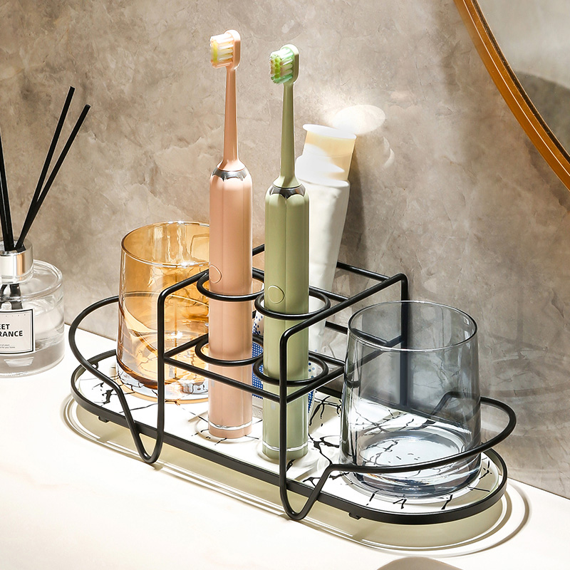 Light-luxurious toothbrush shelve-free mouthwash cup electric toothbrush cup holder dressing room wall-mounted dental cylinder containing shelf