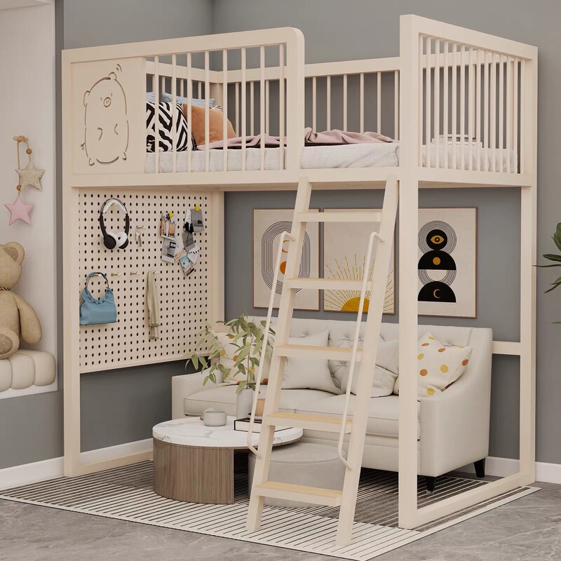 Loft Bed with Steel Frame for Children, Double-Decker Bed with Desk Underneath, Suitable for Small Apartments with Open Space Underneath Loft Bed with Steel Frame for Children, Double-Decker Bed with Desk Underneath, Suitable for Small Apartments with Open Space Underneath