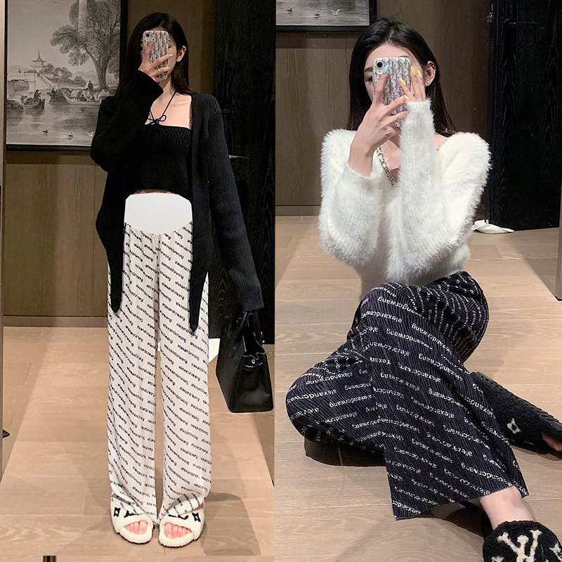 Maternity pants spring and autumn Korean version casual wild letter printing loose wide-leg pants summer drapey mopping trousers