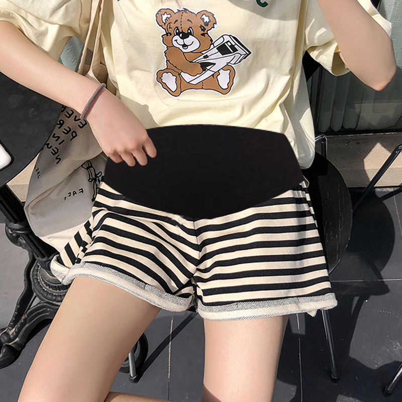 Pregnant women's striped shorts wear summer thin cotton Aa wide-leg pants pregnant women's spring and autumn loose Korean casual pants