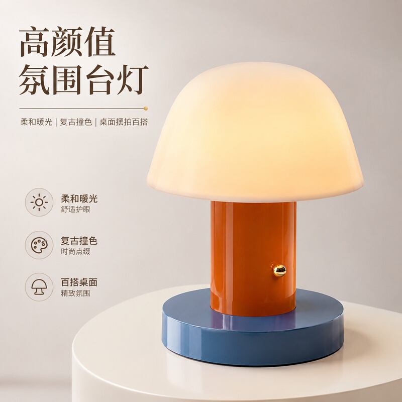 Danish Setago Mushroom Lamp Retro Camping Style Atmosphere Warm and Fashionable Study Lamp Rechargeable Touch Mushroom Table Lamp