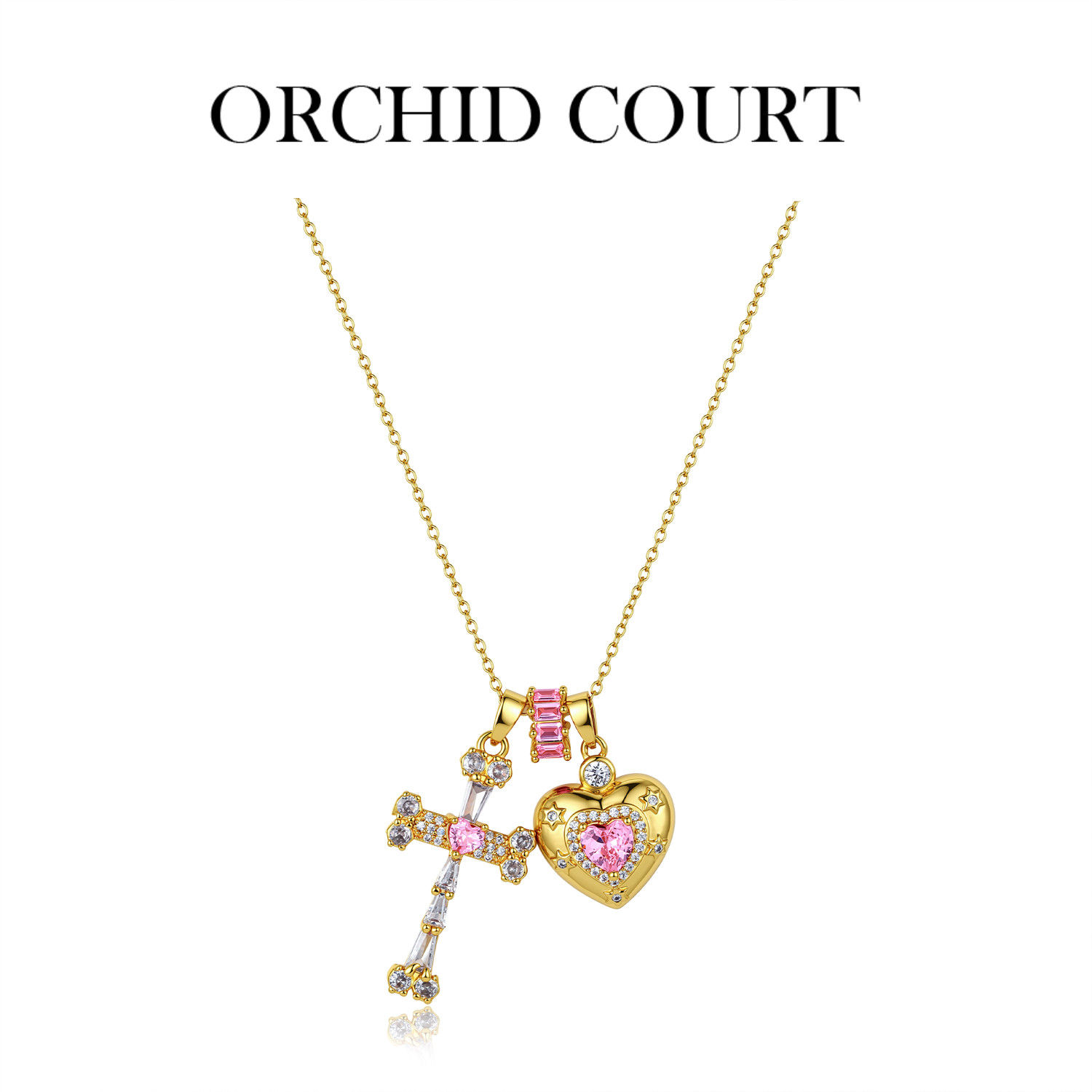 兰庭Orchid Court甜酷风18K金十字架爱心吊坠轻奢可爱高级锁骨链