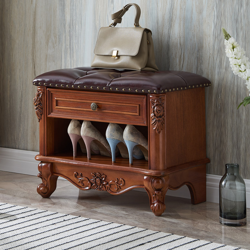 American light luxury leather soft bag solid wood replacement shoe stool home with Nordic minimal storage bench in the door can sit on shoe stool