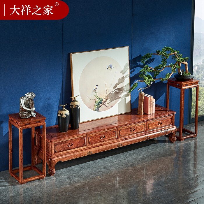 Daxiang's home four-pumping TV cabinet new curved foot storage cabinet paint-free craft hedgehog red sandalwood rosewood storage