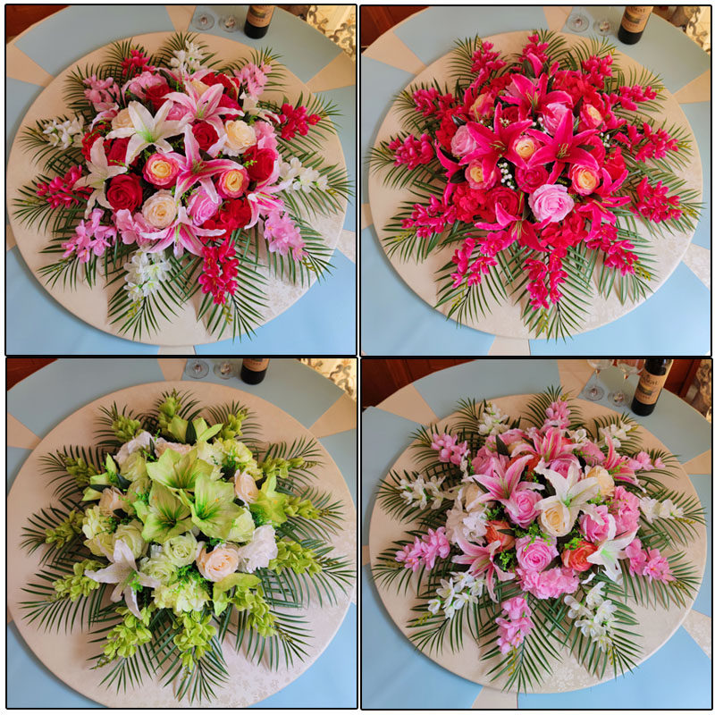 Simulation table flower high-end hotel table electric turntable flower decoration fake flower hotel large round table middle flower