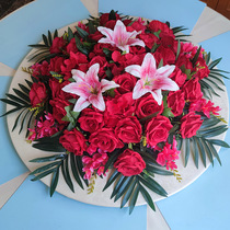 Red simulation table flower large round table middle decoration flower decoration flower round table flower turntable flower silk fake flower