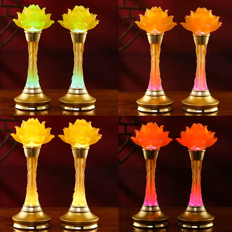 Цветная глазурованная лампа лотос Бодхисаттва LED подключаемая для Buddhist lantern houses, пара богов богатства Гуаньинь, Будда