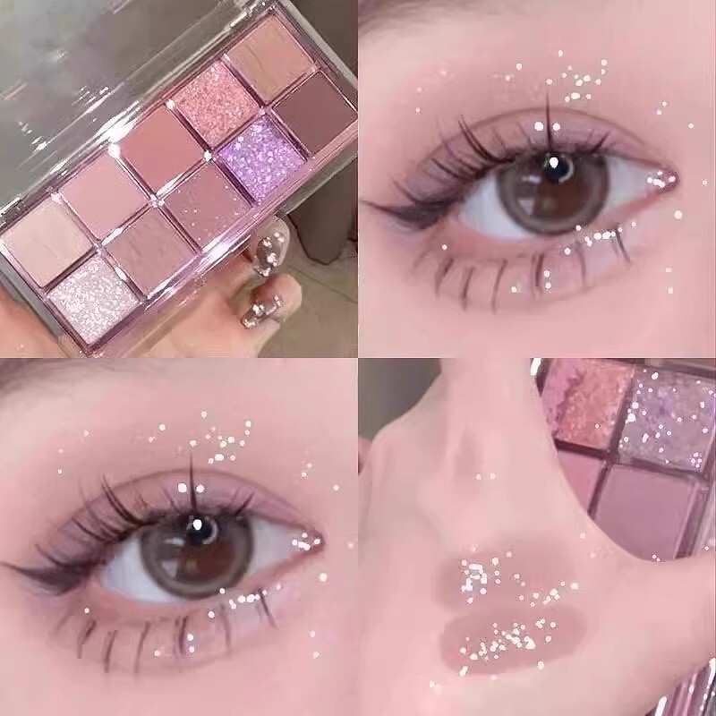 Jiaqi Recommends a Ten-Color Eyeshadow Palette with Pearlescent, Matte, Fine Glitter, and Shimmering Shades in Purple, Pure Desire, Low Saturation, Light Makeup, and Earth Tones