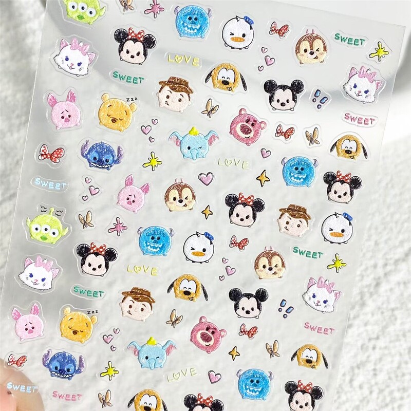 Cartoon Cute Mickey and Minnie Mouse Nail Art Stickers Embossed 3D DIY Planner Water Cup Ccd Nail Decoration