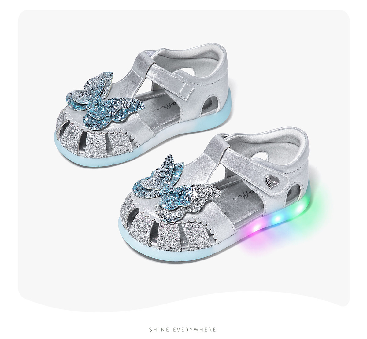 Flashing Light Shoes | Snuffy Girls' Sandals Summer New Style Children's Soft Sole Non-Slip Princess Baby Closed-Toe Sandals — 19