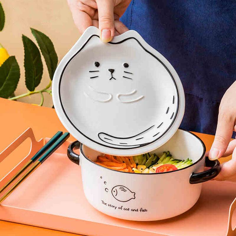 Bowls and chopsticks single set of exquisite and lovely bowl soup bowl with cover trumpet student bubble instant noodle special bowl Japanese female