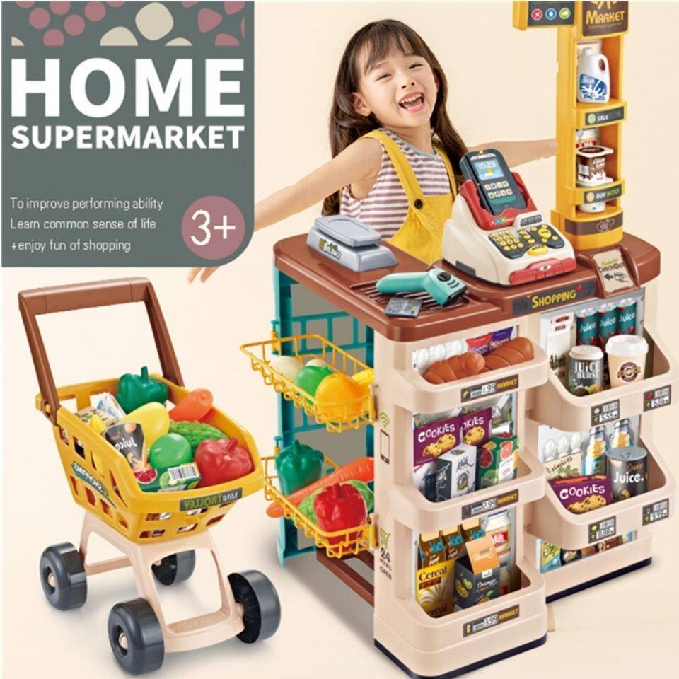 Children's cashier's supermarket shopping trolley suit emulating a family wine toy girl's girl's birthday present