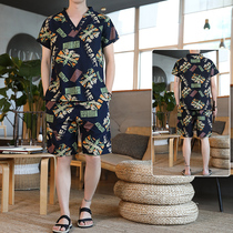 2022 New summer mens sleepwear thin short sleeves Home Residence Suit Summer Casual Home Tide Relaxation