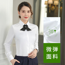 Spring Summer White Shirt Woman Career Dress Long Sleeve Workwear V Collar positive dress Ironing Shirt Tooling Elastic thin OL Black