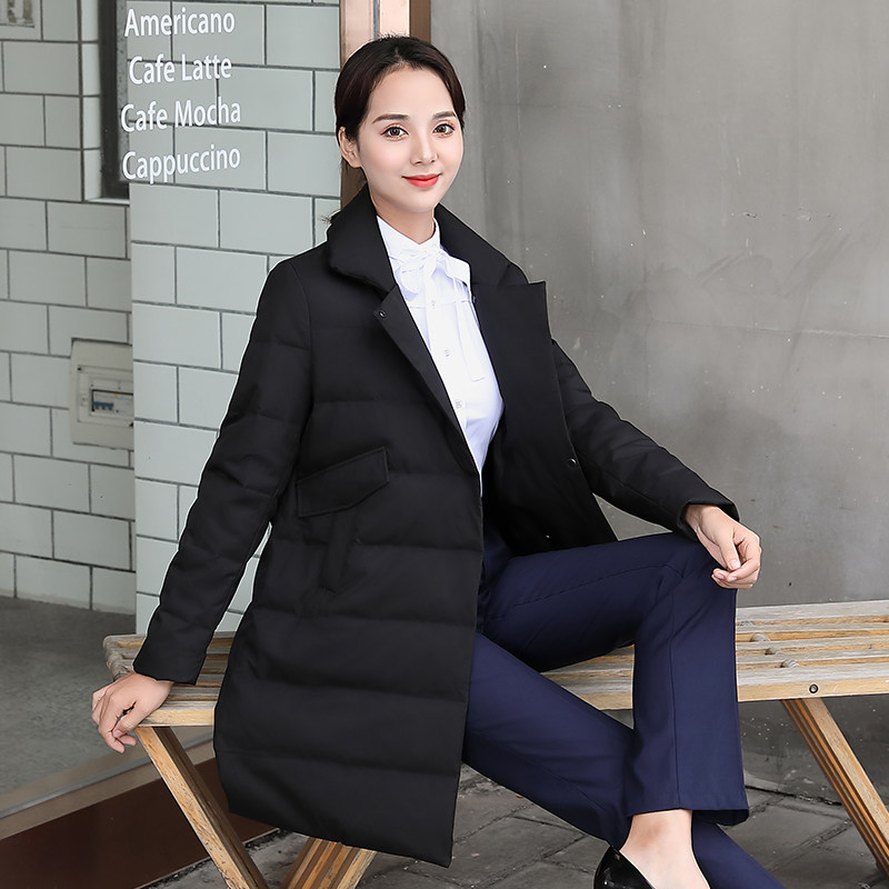Overalls down jacket women's middle length winter thickened property teacher 4S shop sample house display center overalls sales workwear black
