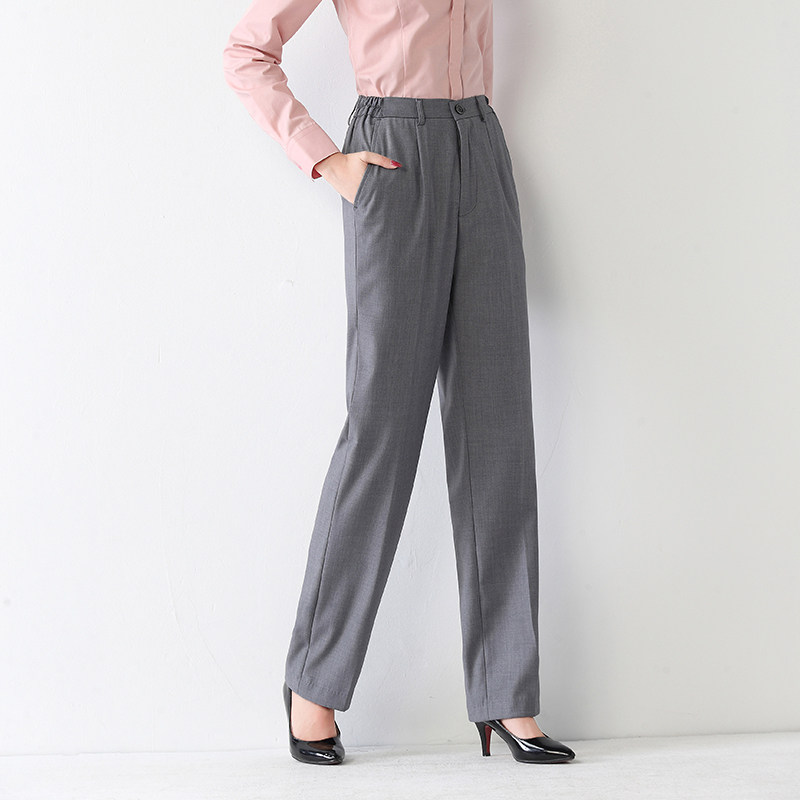 Vertical gray trousers women work high waist slim professional straight tube formal suit pants women work overalls