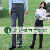 Bamboo Fiber Vocational Working Western Pants Woman Summer Thin in suit High waist grey trouser straight cylinder large size Slim Telecom 4s