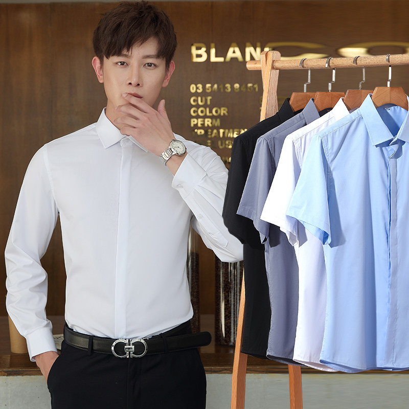 White shirt male sleeve Han edition trend mentsSenior shirt leisure handsome hot resistance shirt dark button