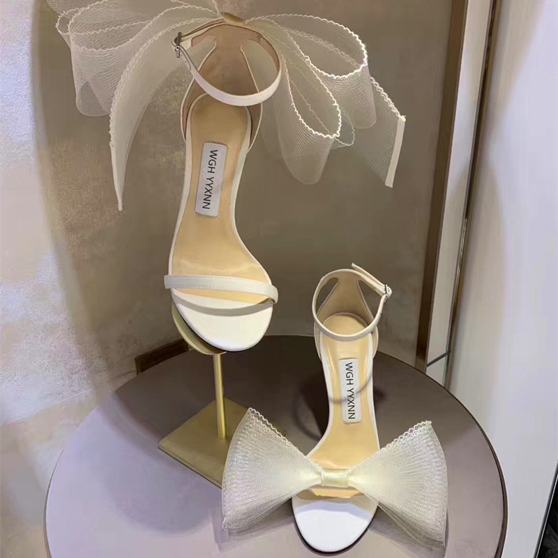 New Style Bowknot Ab Model Fairy-Style White Wedding Shoes High Heels Women's Thin Heel Sheepskin Versatile One-Strap Sandals for Women New Style Bowknot Ab Model Fairy-Style White Wedding Shoes High Heels Women's Thin Heel Sheepskin Versatile One-Strap Sandals for Women