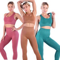 Spot : Europe and America cross - border cargo vest two pieces of large - yard buttock yoga pants bra fitness suit