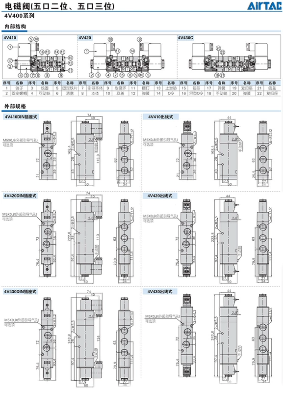 Airtac chính hãng van điện từ 3 chiều 4V430C/E/P-15 van điều khiển 24V220V khí nén đảo chiều van van điện từ khí nén ckd van khí nen