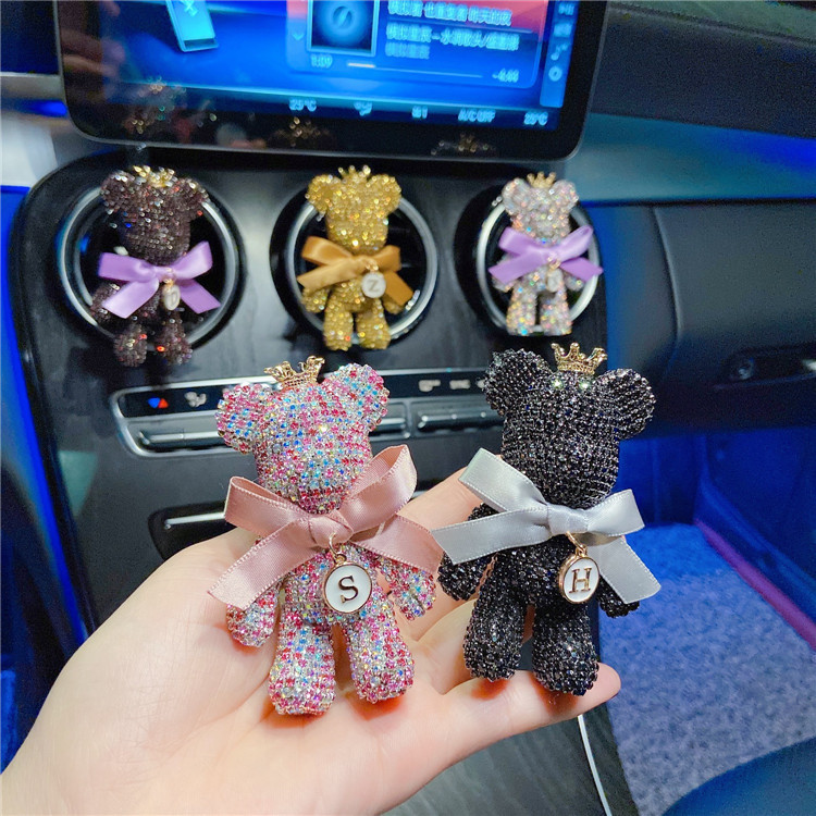2022 new bear car aromatherapy car air conditioner outlet cartoon diamond doll car interior decoration supplies for women