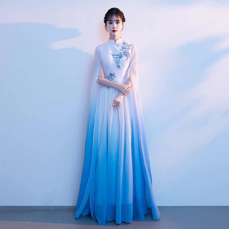 New Style Blue Choir Dress, Choir Performance Costume, Women's Flowing Long Dress, Adult Choir Conductor Evening Dress