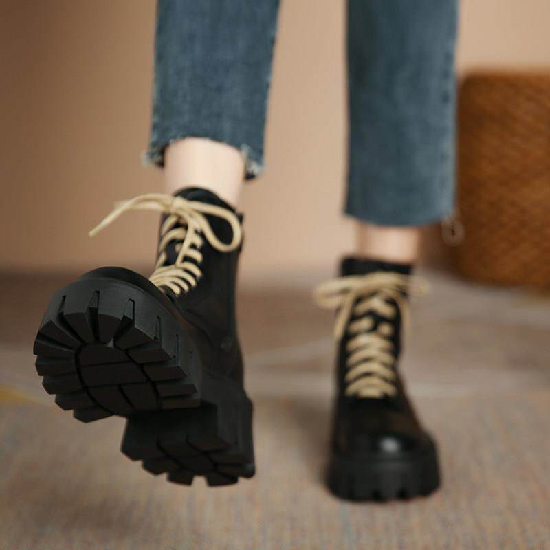 Ocnltiy small sub-thick bottom heightening genuine leather Martin boots woman 2023 autumn winter new gush warm short boots woman-Taobao