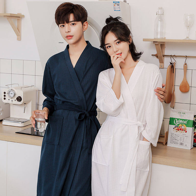 Couple's pair of bathrobe women's long version spring and autumn thin men's large size Hotel nightgown pajamas absorbent bathrobe summer