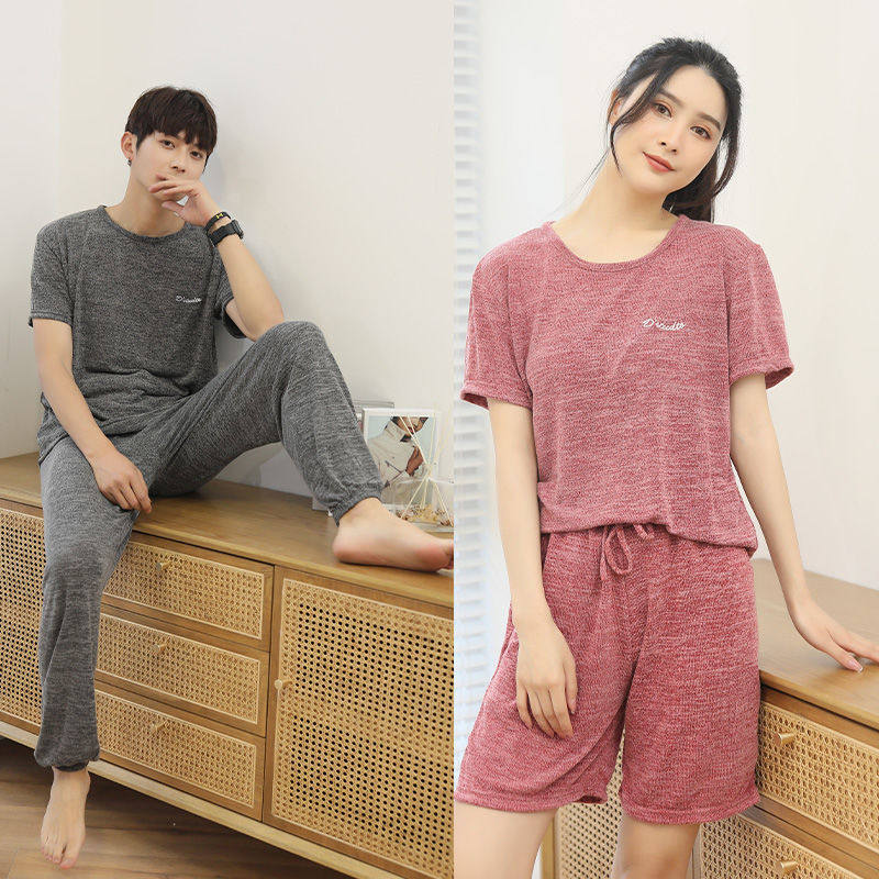 Summer Lovers Pyjamas Short Sleeves Women Summer Thin style New spring and autumn models Men's home Suits Home home Three sets