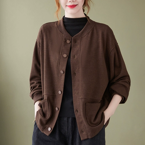 Однотонный кардиган для отдыха, куртка для матери, для среднего возраста, 2024 года, в корейском стиле, большой размер, в западном стиле