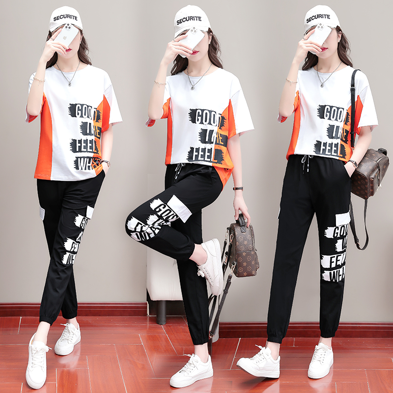 Sports Casual Suit Women 2021 New Summer Port Wind Fracking Street Less Fashion Relaxation Student Boomer two sets